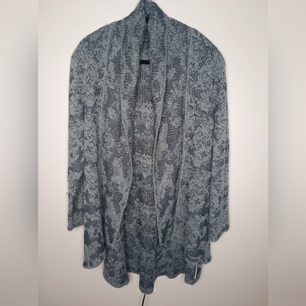 Eileen Fisher Gray Cardigan Textured Soft Wool Linen Camel Blend Medium